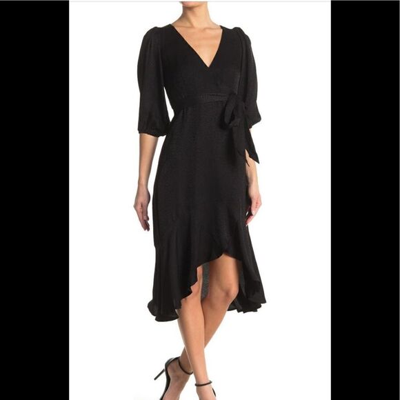 Good American cheetah print 3/4 puff sleeve wrap dress size Medium, NWT - Picture 1 of 9